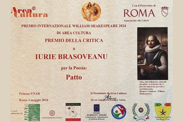 Pictorul și poetul Iurie Brașoveanu a obținut un premiu pentru poezie la un concurs internațional din Roma, Italia