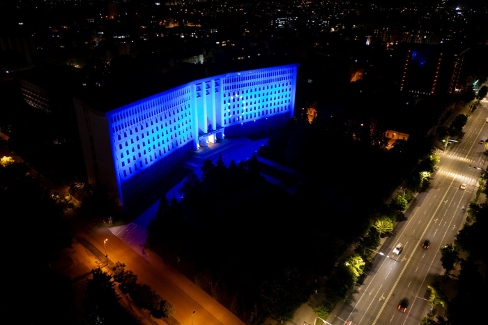Moldova's parliament building illuminated in colou