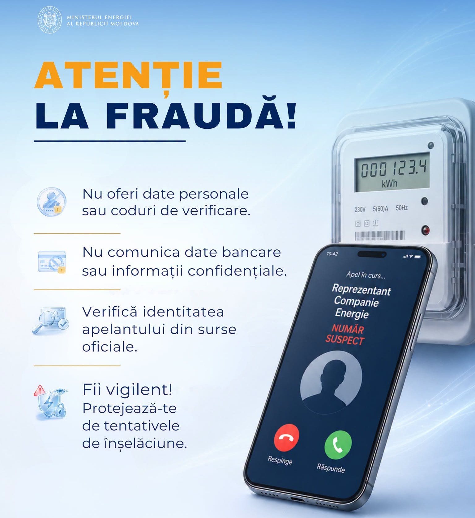 Ministerul Energiei atenționează: persoane necunoscute contactează cetățenii și se prezintă fals drept angajați ai companiilor din sectorul energetic