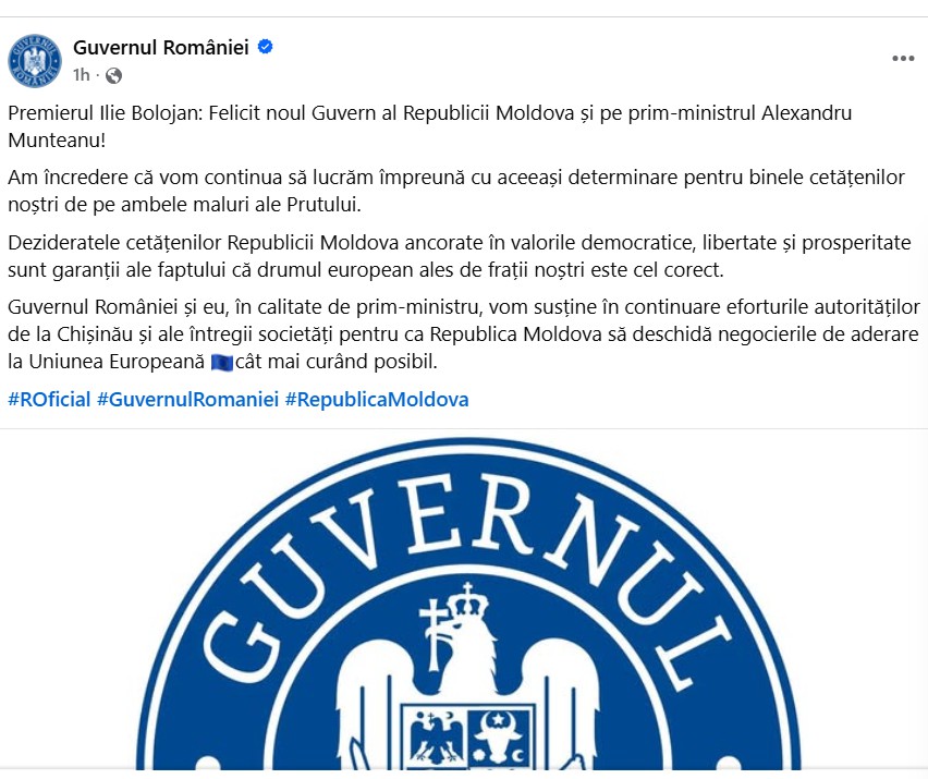 Premierul României Ilie Bolojan a felicitat noul cabinet de miniștri al Republicii Moldova 1 990a848f8f3e33210195d64d3ffc574d gov 69061fc64d880