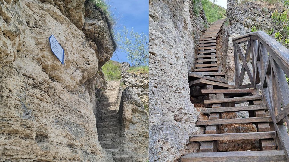 FOTO // Acces mai sigur către Mănăstirea rupestră Țipova. Au început lucrările de reamenajare a scărilor istorice
